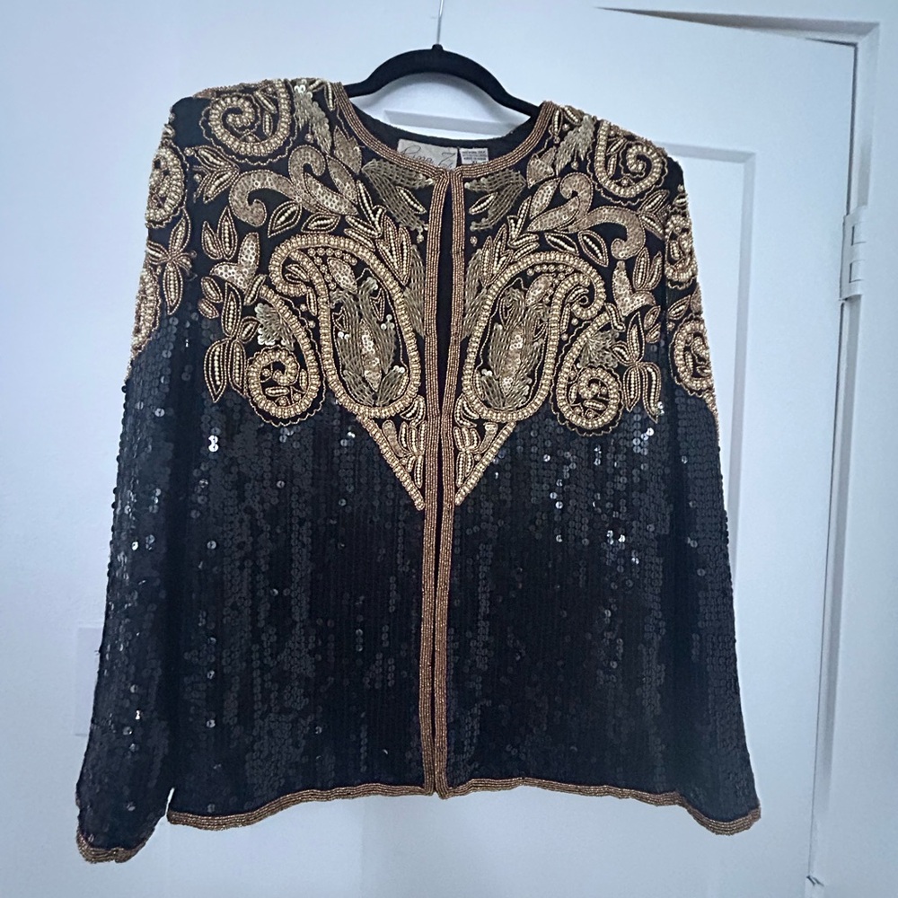 Black & Gold Embellished Sequin Blazer Jacket